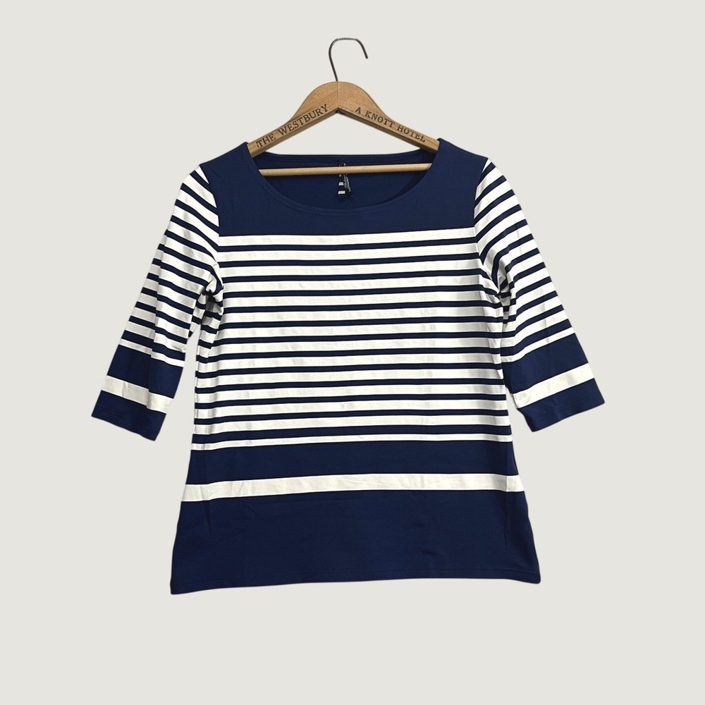 Saint James Mademoiselle Navy White Breton Stripe Top Size US 14 FR 46